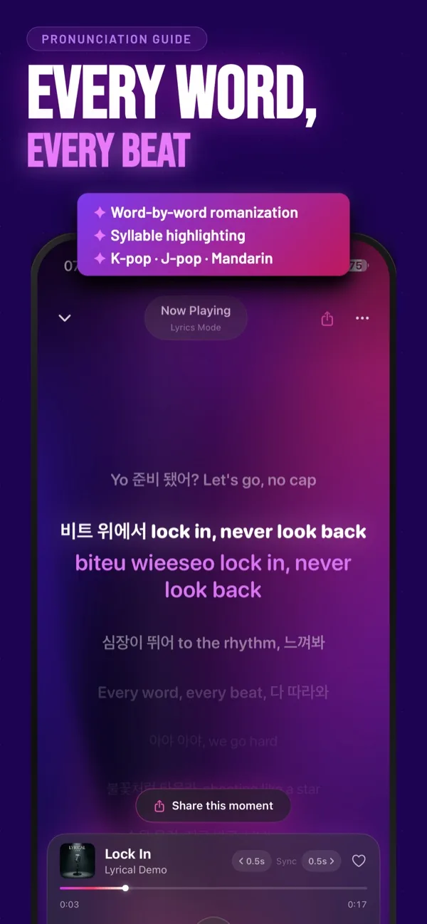 Every word, every beat — word-by-word romanization and syllable highlighting